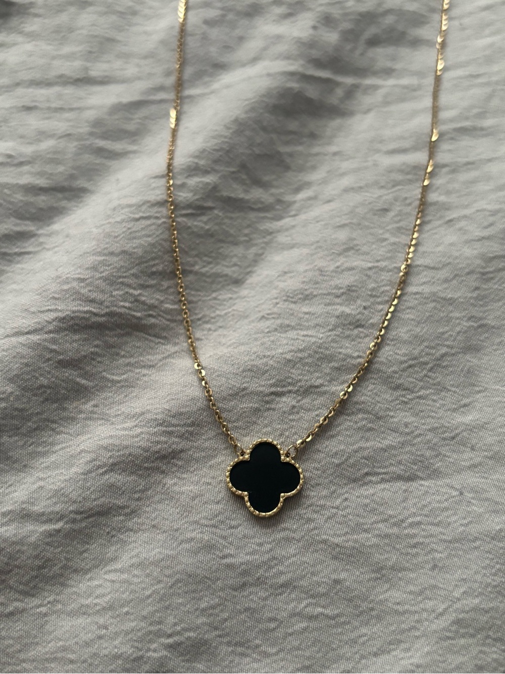 Gold Necklace with Black Clover Pendant - Van Cleef & Arpels Style